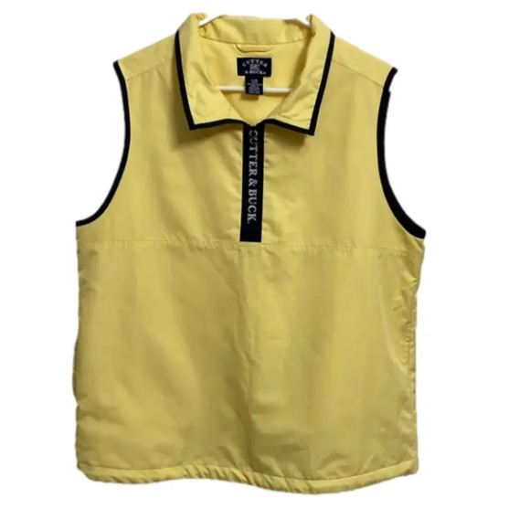 Cutter & Buck Sport Ladies Vest Yellow Blue Golf Pullover 1/4 Zip Pockets Large - Picture 1 of 14